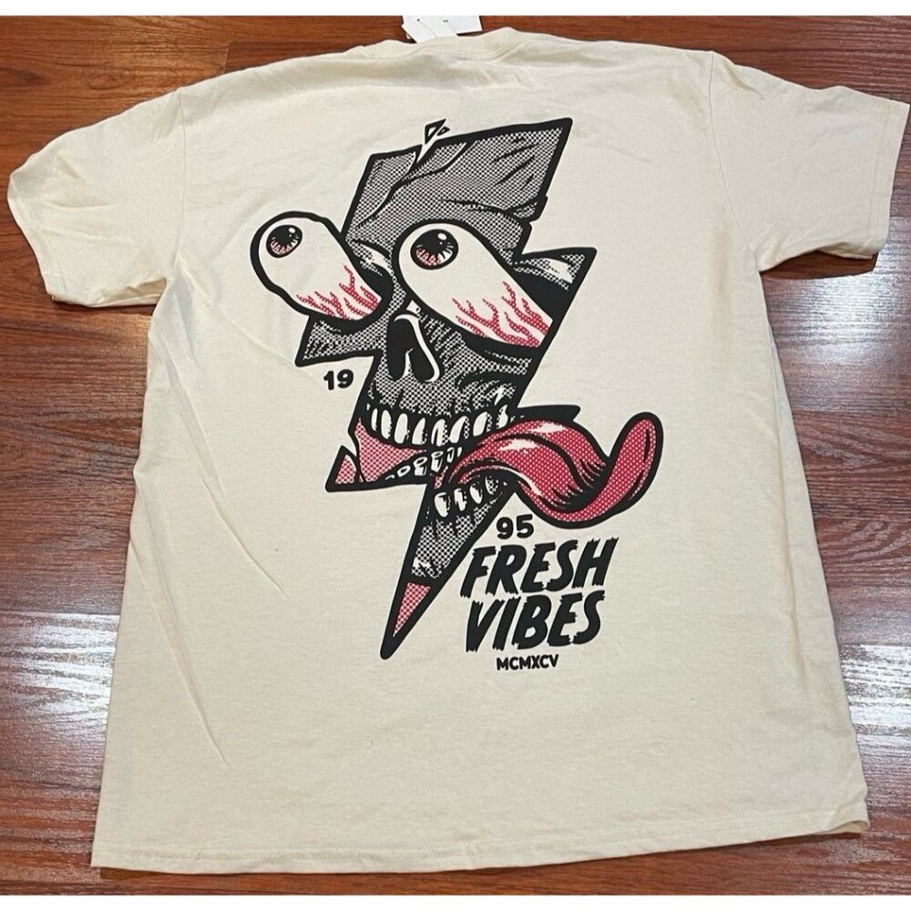 FRESH VIBES BEIGE SHIRT SZ MEDIUM